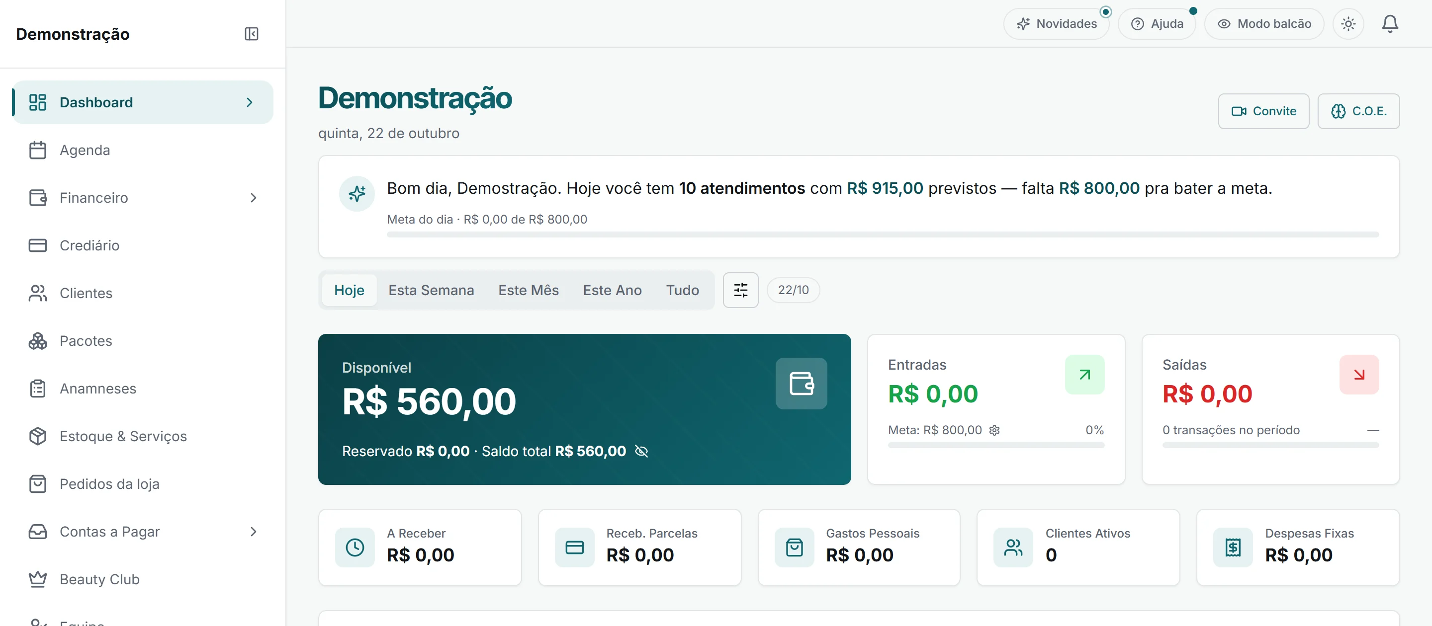 Dashboard às 08:40