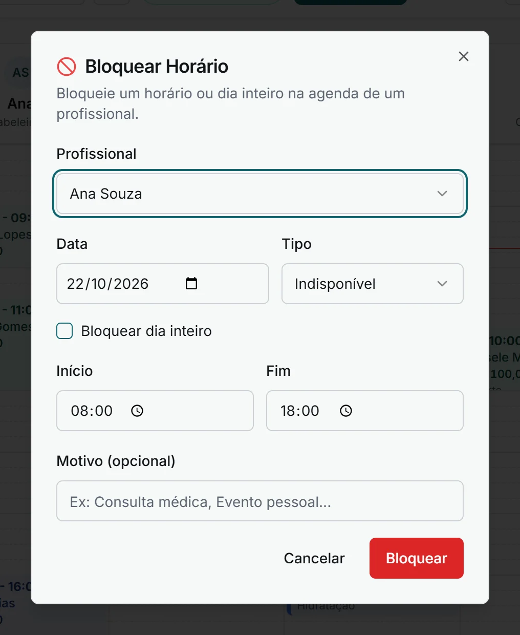 Bloquear horário